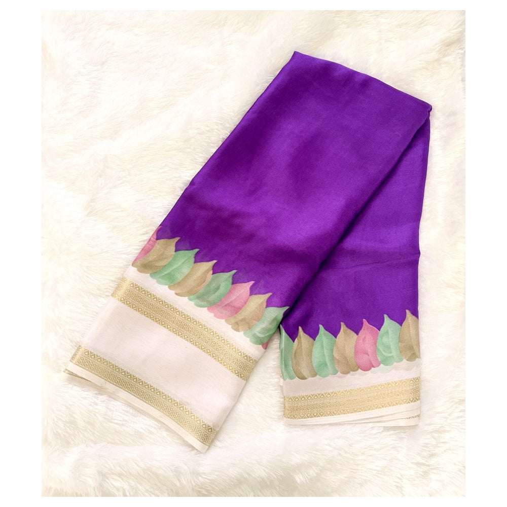 Nalinam Royal Amethyst – Premium Satin Purple Dola Silk Saree with Elegant White Border