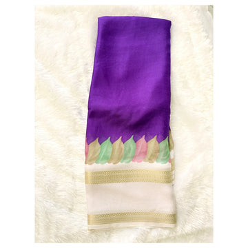 Nalinam Royal Amethyst – Premium Satin Purple Dola Silk Saree with Elegant White Border