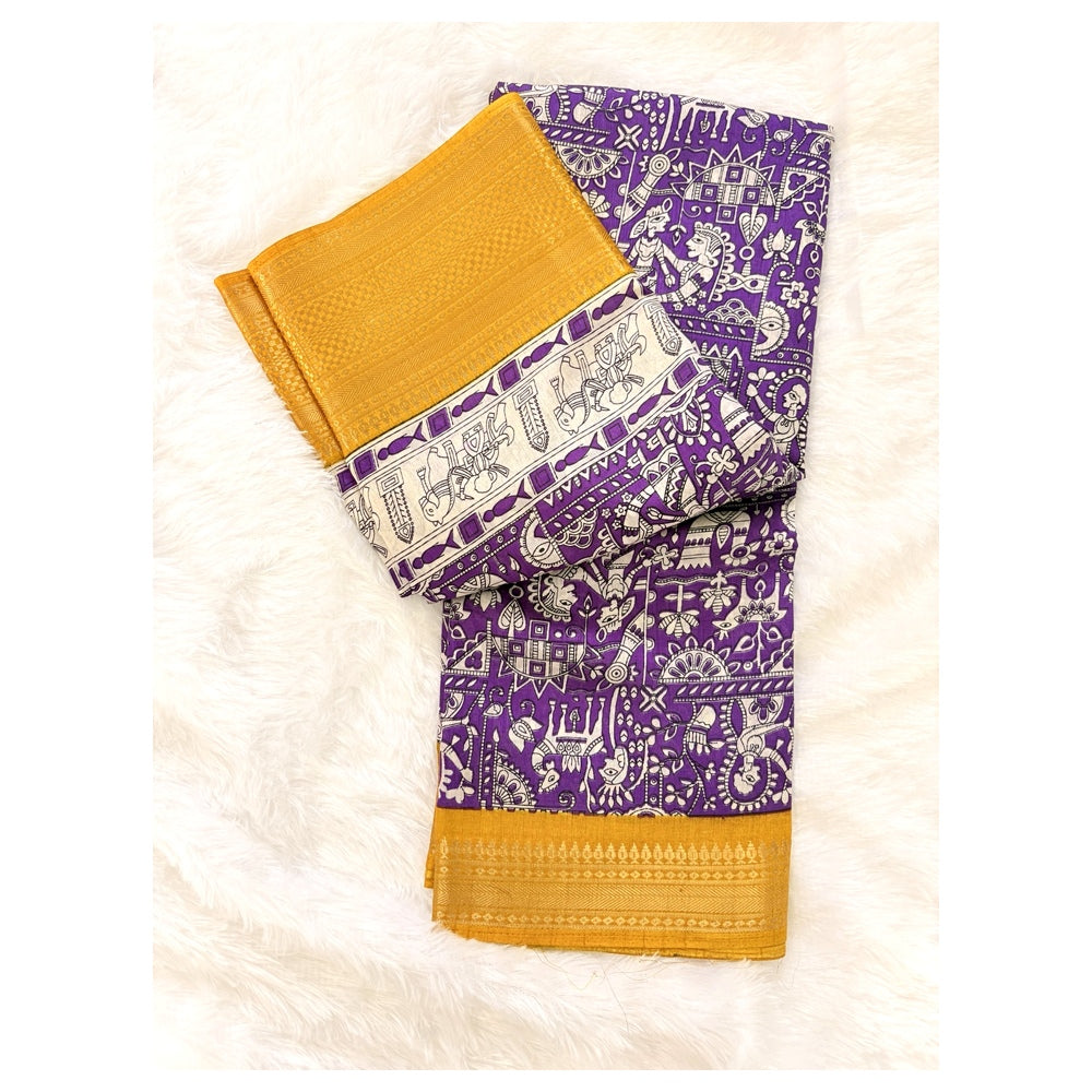 Nalinam Amethyst Grace – Royal Purple Dola Silk Saree with Golden Border
