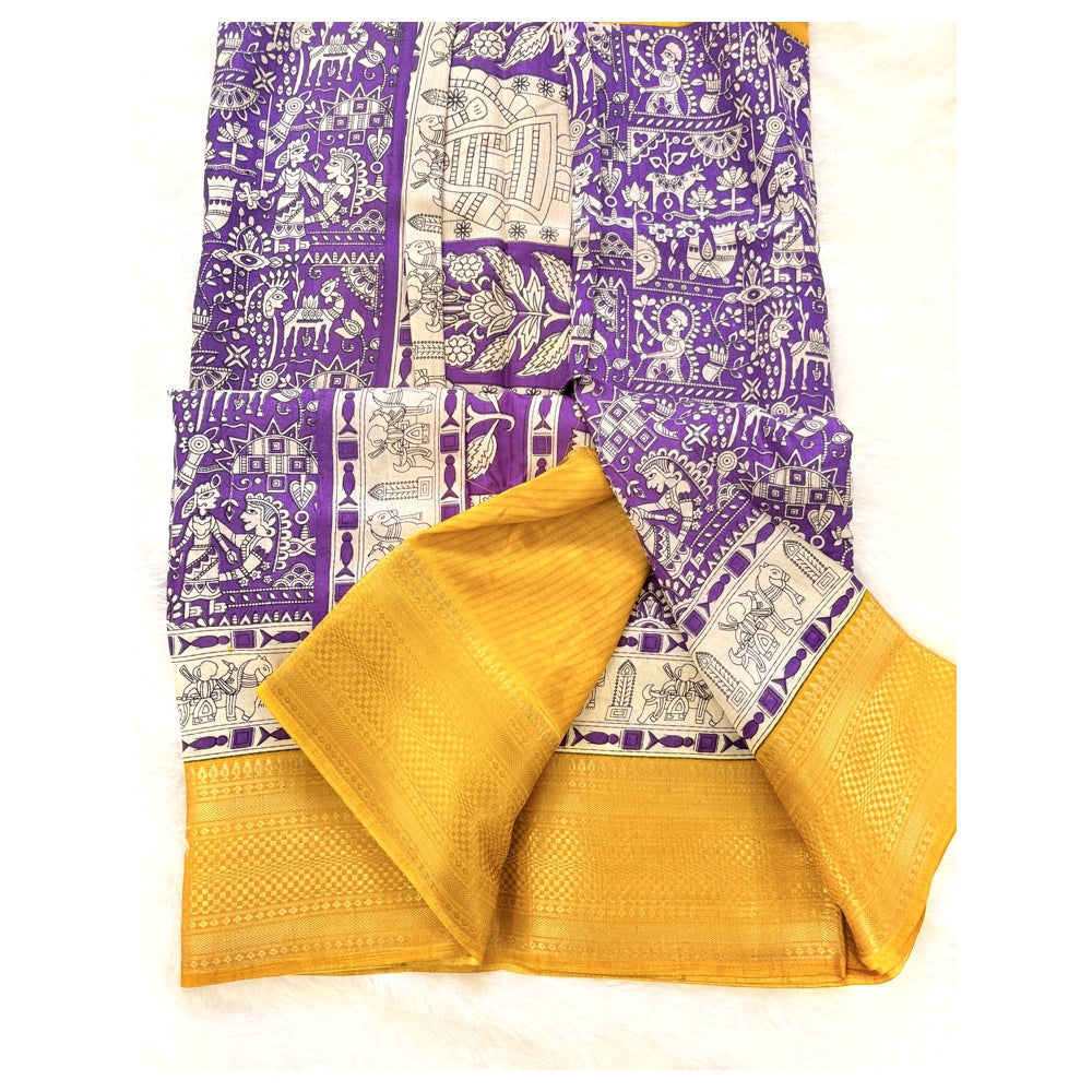Nalinam Amethyst Grace – Royal Purple Dola Silk Saree with Golden Border