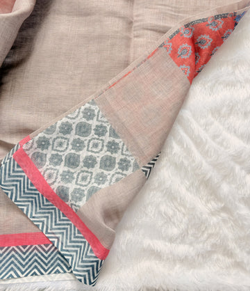 Nalinam Earthy Elegance – Premium Grey Brown Linen Cotton Saree with Geometric Pattern