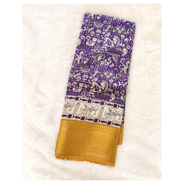 Nalinam Amethyst Grace – Royal Purple Dola Silk Saree with Golden Border
